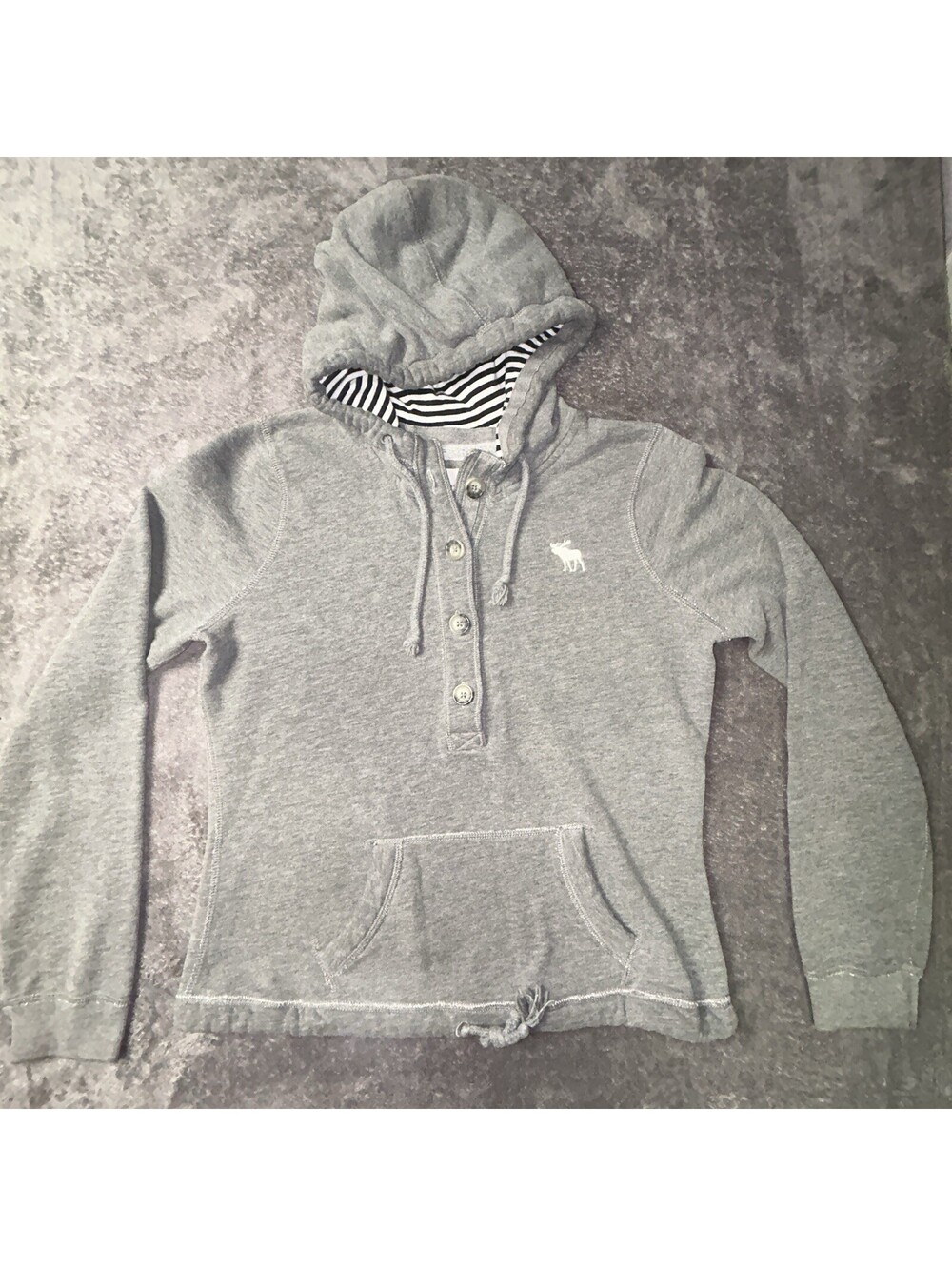 Abercrombie & Fitch Hoodie Women’s L Gray Henley Moose Striped Hood Y2K